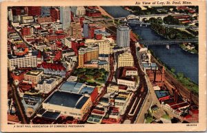 St Paul Minnesota Birds Eye View Scenic City Skyline Linen Postcard 