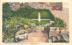 St Augustine Florida Fountain of Youth & Cross 1513 St Linen Postcard