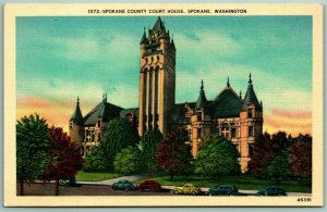 Spokane County Courthouse Spokane Washington WA UNP Unused Linen Postcard G3