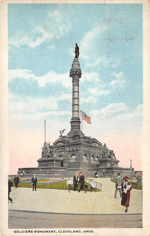 Cleveland Ohio~People Walking Around Soldiers Monument~1921 Postcard