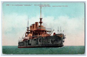 1910 US Battleship Nebraska Officers Men Main Battery Steamer World War Postcard