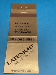 LATE NIGHT Drink and Dance Club COLUMBUS Nebraska Matchbook Cover MB159