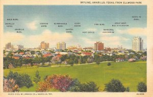 AMARILLO, Texas TX   SKYLINE From ELLWOOD PARK  Buildings Identified  Postcard