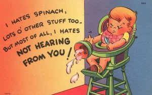 Vintage Postcard I Hates Spinach Lots Other Stuff Too Baby Throwing Food Comics