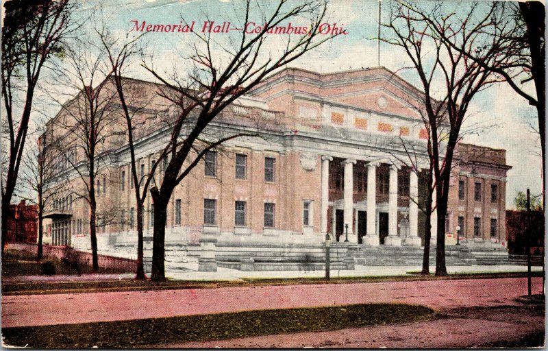 Vtg 1908 Memorial Hall Building Columbus Ohio OH Old Antique Postcard