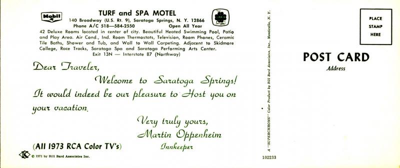 NY - Saratoga Springs. Turf and Spa Motel (3.5 X 8.25). 