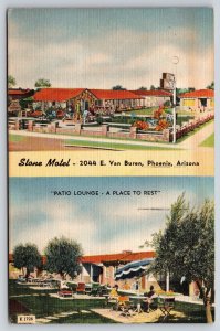 Phoenix Arizona~Stone Motel~Patio Lounge~Roadside~1950 Linen Postcard