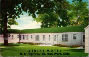 Postcard OH Van Wert Stripe Motel U. S. Highway 30 LINEN 1958 K8