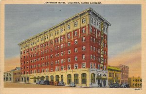 Columbia South Carolina c1939 Postcard Jefferson Hotel