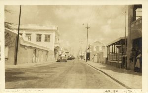 aruba, N.W.I., Street Scene with Car (1940s) RPPC Postcard