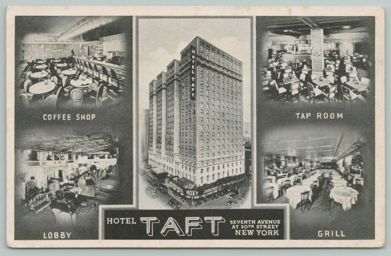 New York City~Hotel Taft Interior/Exterior View~1920s Postcard