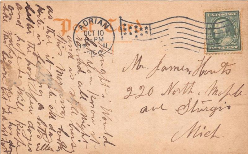 ADRIAN MICHIGAN CITY HALL POSTCARD 1911