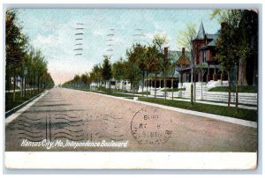Kansas City Missouri MO Postcard Independence Boulevard Residence Section 1908