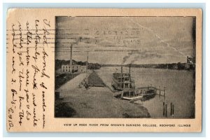 1906 View Up Rock River Brown's Business College Rockford Illinois IL Postcard 