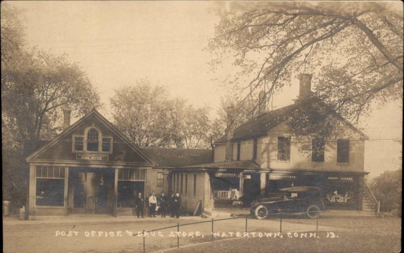 Watertown Connecticut CT Post Office & Drugstore c1915 Real Photo Postcard