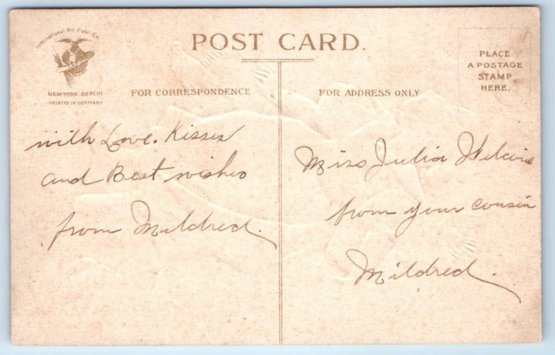 VALENTINE GREETING ~ Uns. CLAPSADDLE? c1910s Embossed International Art Postcard