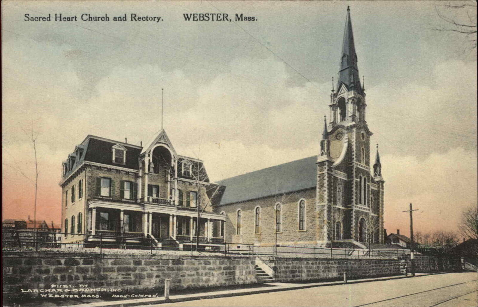 WEBSTER MA Sacred Heart Church and Rectory c1910 Postcard United