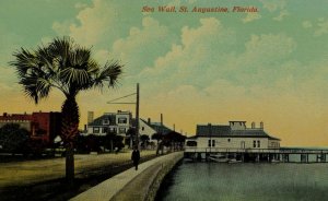 Circa 1910 Sea Wall, St. Augustine, Florida Vintage Postcard P55