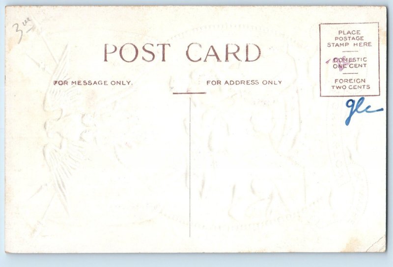 c1910's George Washington Crossing The Delaware Eagle Flag Embossed Postcard