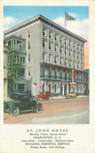 Autos Charleston South Carolina Postcard St John Hotel Kropp linen 20-1753