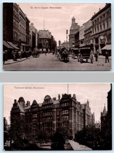 2 Postcards MANCHESTER, England UK ~  ST. ANN'S SQUARE &  TECHNICAL SCHOOL 1910s