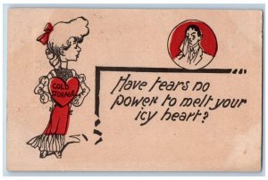 Valentine Postcard Woman Cold Storage Have Tears No Power To Melt Your Icy Heart