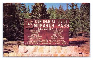 Monarch Pass Continental Divide Sign Highway 50 Colorado Postcard