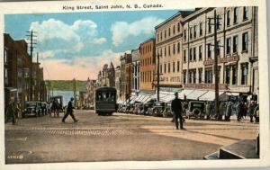 St John NB Trolley Street Scene c1910 Postcard