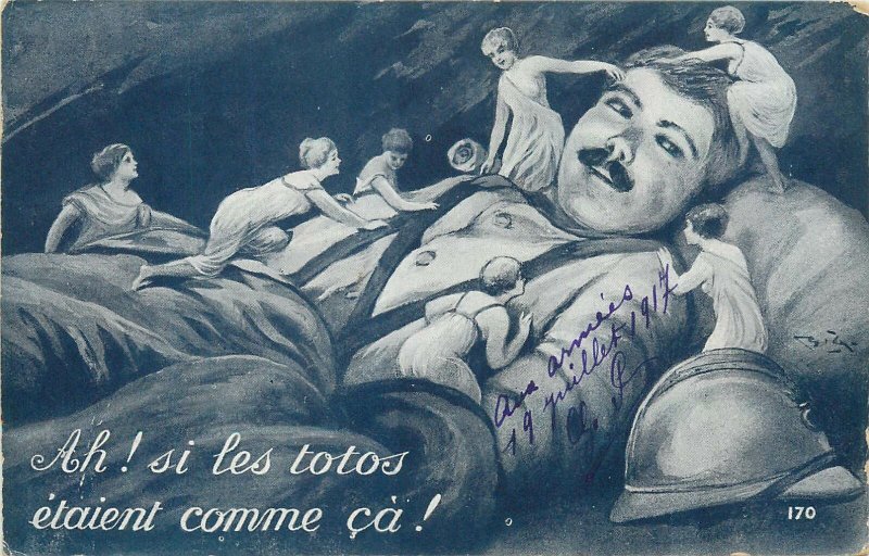 World War I military humor postcard soldier women surrealism fantasy