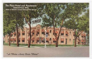 Plaza Hotel & Apartments Thermopolis Wyoming 1941 linen postcard