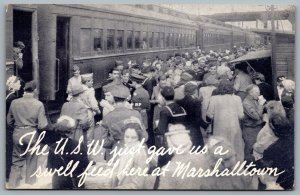 Postcard Marshalltown IA The U.S.W Just Gave Us A Swell Feed Here Troops Train