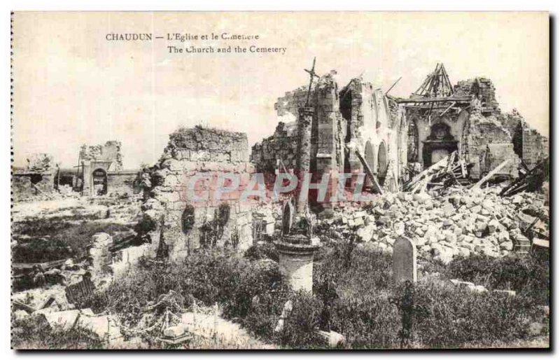 Old Postcard Chaudon L & # 39Eglise and Cimetiere Army