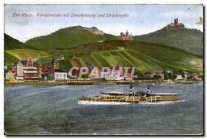 Postcard Old Der Rhein Konigwinter Drachenburg und mit Drachenfels