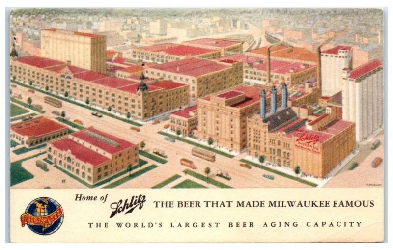 Mid-1900s Schlitz Brewery, The Beer that Made Milwaukee Famous Postcard