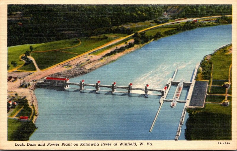 West Virginia Winfield Lock Dam and Power Plant On Kanawha River 1941 Curteich