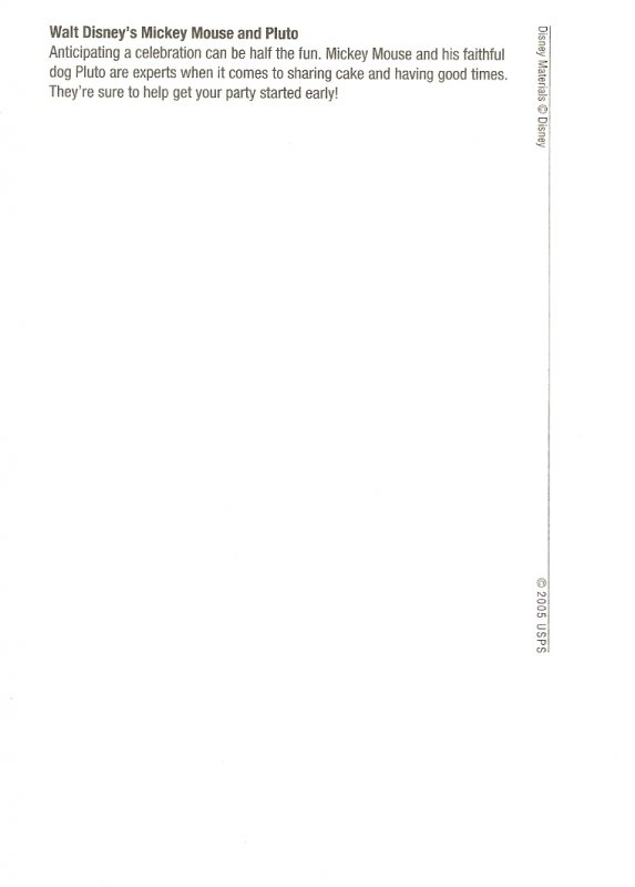 Disney Cellebration. mMickey Mouse and Pluto  2005 USPS stamped postcard