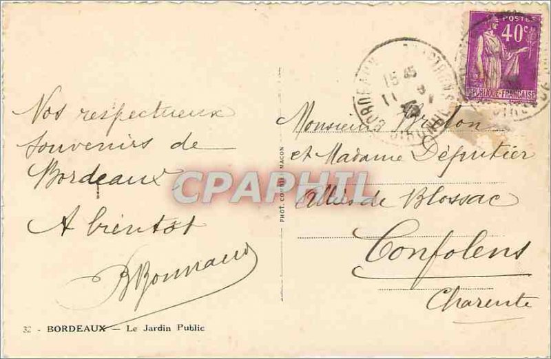 Postcard Modern Bordeaux Public Garden