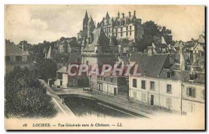 Old Postcard Loches General view towards the Chateau