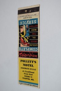 Pollitt's Motel Palmyra MO 20 Strike Matchbook Cover