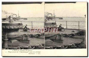 Old Postcard Boat On board warships Beach before Charlemagne with his electri...
