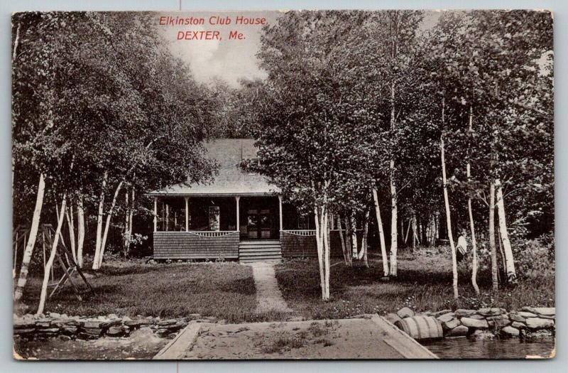 Dexter Maine~Elkinston Club House~Porch View From Dock~1909 B&W Postcard 