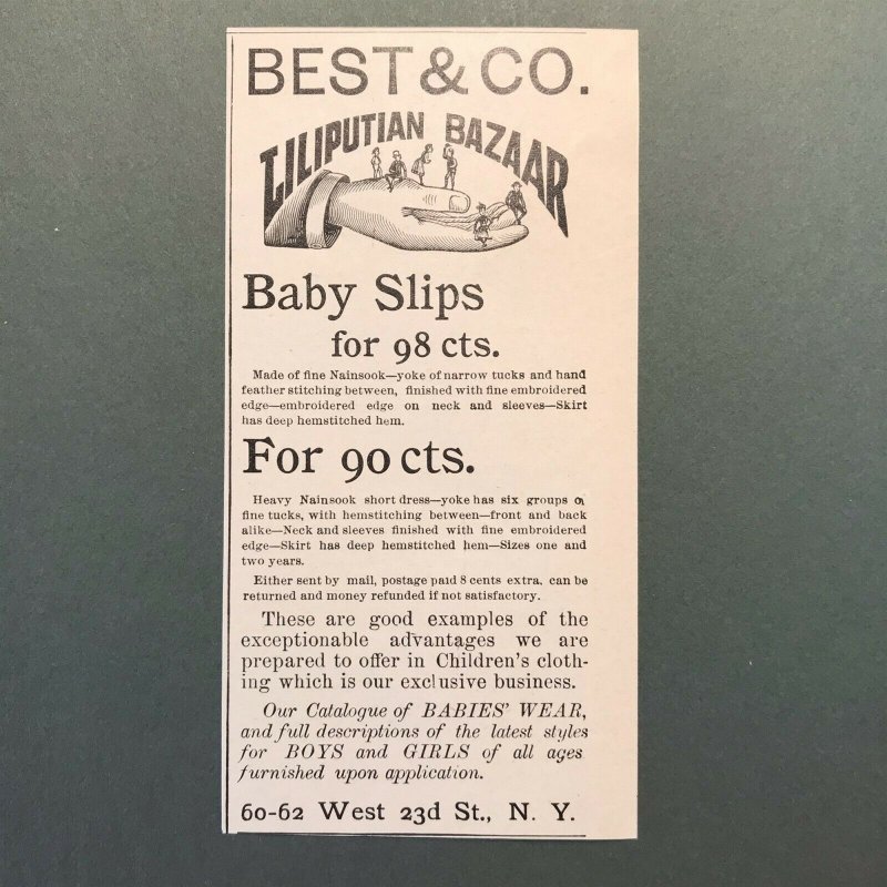 1892 Baby Slips Victorian Original Print Ad Lili Putain Bazaar 2T1-52