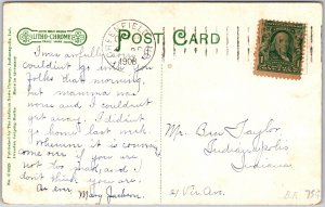 Greenfield Indiana IN, 1908 High School Bldg, Street, Trees, Vintage Postcard