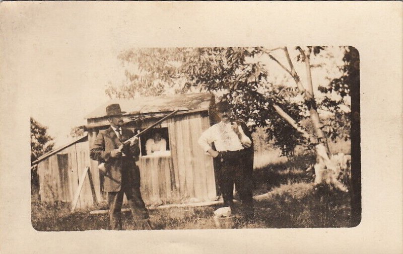 RPPC Postcard Man Holding Rifle in Woods c. 1920s