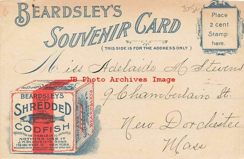 Advertising Postcard, Beardsley's Souvenir Card, Shredded Codfish, NYC Fifth Ave