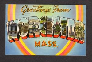 MA Greetings From Worcester Mass Massachusetts Large Letter Postcard Linen PC