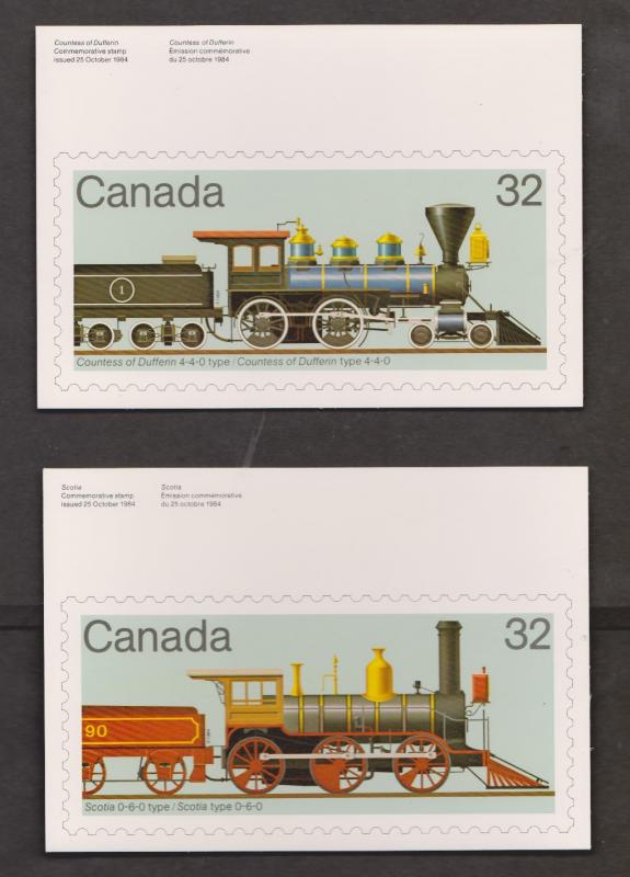 Train Stamps On Postcards - Canada Set Of 4 - Unused