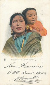 American native ethnic types sioux and papoose 1902 postcard 