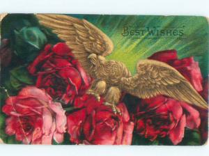 Pre-Linen Patriotic GOLDEN EAGLE WITH FLOWERS AC0739