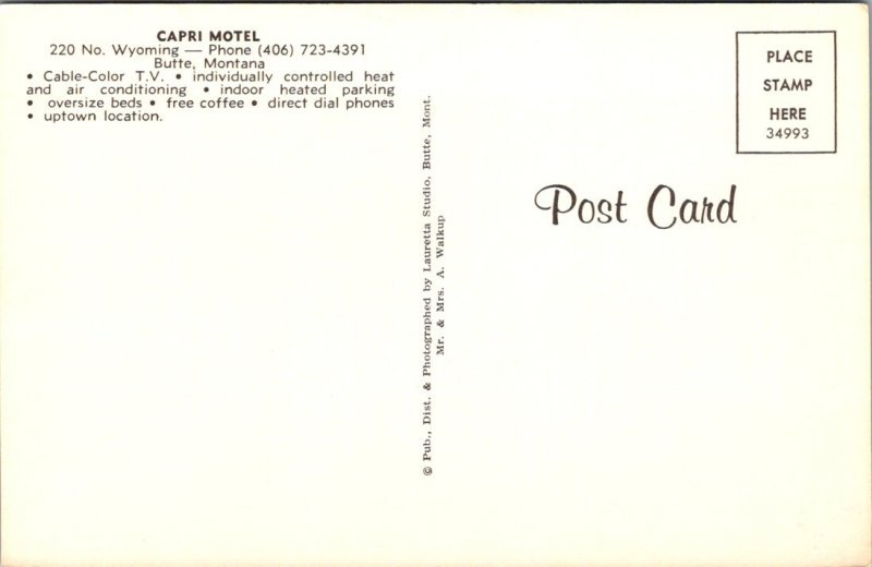 Montana, Butte - Capri Motel - [MT-070]